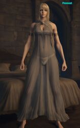 1girls 3d ai_assisted ai_generated armlet bare_arms barefoot bed bedroom blonde_female blonde_hair blue_eyes cleavage deathbed_smalls dress elden_ring female fia_the_deathbed_companion fromsoftware hi_res indoors legs light-skinned_female light_skin long_dress panties panties_visible_through_clothing protocat see-through_clothing sheer sheer_clothing solo solo_female standing video_game_character