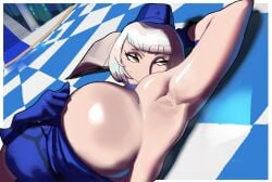 1girls armpit armpit_fetish armpits big_breasts breasts clothed clothed_female dolecat dolekat elizabeth_(persona) female female_focus female_only gold_eyes large_boobs large_breasts light-skinned_female light_skin persona persona_3 persona_3_portable persona_3_reload solo solo_female solo_focus white_hair white_hair_female