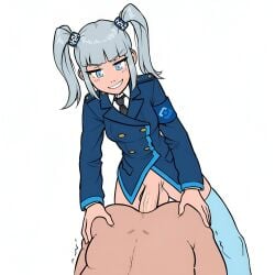 1boy 1futa ai_generated anal anal_sex armband ass blue_armband blue_eyes blue_hair blue_jacket blue_legwear blue_stockings blue_thighhighs completely_nude_male dark-skinned_male diamond_7_(ai_generator) futa_on_male futa_with_male futanari large_penis legwear looking_down male_out_of_frame necktie nude nude_male penetration penetration_from_behind penis rkn-chan sex_from_behind shirt simple_background smile smug smug_face smug_smile stockings teeth testicles thighhighs trembling twintails white_background white_shirt