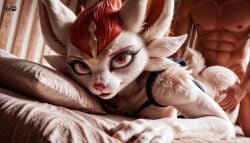 ai_generated animated anthro bed bedroom cinderace female from_behind from_behind_position looking_at_viewer looking_pleasured pillow pokemon pokemon_(species) prone_bone prone_bone_position prone_bone_sex prone_position pronebone sex tagme video