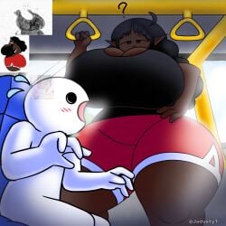 ass big_ass big_breasts black_skin breasts dolphin_shorts hyper_ass hyper_breasts jadusty1 red_shorts shorts