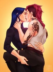 2girls arcane arcane_caitlyn arcane_vi caitlyn_kiramman kissing league_of_legends lesbian_kiss riot_games vi vi_(league_of_legends) yuri