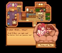 1boy 2girls big_breasts big_penis black_hair blowjob breasts breasts_out brown_hair completely_nude completely_nude_female completely_nude_male farmer_(stardew_valley) fellatio female huge_balls huge_cock light-skinned_female light_skin male masturbating_during_fellatio mole_under_eye oral pam_(stardew_valley) penny_(stardew_valley) pillow_shading pixel_animation pixel_art red_hair sprites stardew_valley sucking sucking_balls sucking_penis tagme theevilfallenone thick_thighs thighhighs thighs threesome video wide_hips