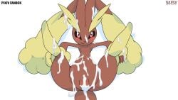 2026 biped blush bodily_fluids brown_body brown_fur cum cum_on_face female feral fur generation_4_pokemon genital_fluids genitals hi_res looking_at_viewer lopunny nintendo nude pokemon pokemon_(species) sarox solo vulva