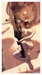 1girls areolae breasts eyepatch female female_only gun holding_object holding_weapon indie_virtual_youtuber itsnotfragile light-skinned_female light_skin nipples nude nude_female saruei_(vtuber) solo virtual_youtuber weapon