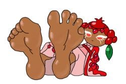 big_feet cookie_run cookie_run_kingdom feet foot_fetish foot_focus milkybattery_(artist) oil oiled_feet pomegranate_cookie source_deleted tease teasing toe_scrunch transparent_background