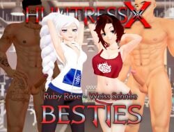 2boys 2girls arrancon black_hair black_hair_female blue_eyes cleavage clothed_female cover_page dark-skinned_male dark_skin erect_penis group_sex gym gym_clothes gym_shorts gym_uniform hands_behind_head light-skinned_female light-skinned_male light_skin long_hair long_hair_female nude_male pose posing red_highlights rooster_teeth ruby_rose rwby silver_eyes viz_media weiss_schnee white_hair white_hair_female workout_clothes