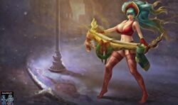 ai_edit ai_edited ai_generated bra league_of_legends official_art official_artwork_edit pantyhose riot_games silent_night_sona snowdown_series snowdown_showdown_series sona_(league_of_legends) sona_buvelle sonamiku23