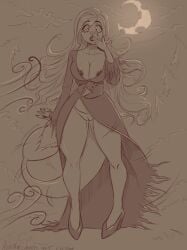 5_fingers aleksikashvets anthro areola belt big_breasts black_clothing black_dress black_footwear black_lips black_nails black_shoes breast_focus breasts brooch cleavage_cutout clitoral_hood clitoris clothed clothing cloud colored_nails cosplay cutout dagger dress emotional evergreen_tree eyebrow_through_hair eyebrows eyelashes eyelashes_through_hair female female_anthro female_focus fingers flowing_hair footwear forest forest_background front_view genitals grass hair half_clothed half_naked hi_res high-heeled_shoes high_heels light lips long_dress long_hair long_tail mammal melee_weapon moon moonlight nails nature nature_background night nipples no_bra no_underwear open_dress open_mouth outside pine_tree plant raised_tail ring shoes shrub simple_background sky solo tail thick_thighs translucent translucent_hair tree vulva weapon wind