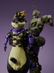 3d ambiguous_gender awtter black_body black_penis blonde_hair bodily_fluids brain_damage clothing concern corpse drooling duo feral fingerless_gloves five_nights_at_freddy's five_nights_at_freddy's_3 genitals gloves hair handwear head_empty hi_res male mammal mustelid otter penis presenting roffa roffauwu saliva scottgames springtrap_(fnaf) standing tongue topwear vest william_afton_(fnaf) yellow_body