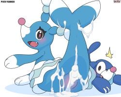 2026 ambiguous_gender anus blush bodily_fluids brionne cum cute_fangs duo fangs female feral generation_7_pokemon genital_fluids genitals hi_res looking_at_viewer looking_back looking_back_at_viewer nintendo nude open_mouth pokemon pokemon_(species) popplio sarox teeth vulva
