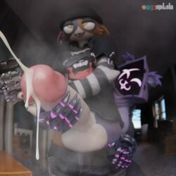 3d_(artwork) :3 absurd_res anthro assisted_exposure balls bear big_balls big_penis bodily_fluids bottomwear bottomwear_down claws clothed clothing cum digital_media_(artwork) domestic_cat duo ejaculation epic_games eye_roll eye_scar facial_scar fangs felid feline felis female fortnite genital_fluids genital_focus genitals gun gynomorph hand_on_penis handgun hi_res huge_balls huge_cock intersex looking_at_another looking_pleasured mammal meow_skulls musk musk_cloud musky_penis onyxsplash pants pants_down pantsing partially_clothed penis penis_focus ranged_weapon raven_team_leader revolver scar scope surprised teeth weapon
