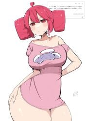 hourglass_figure huge_thighs kasane_teto koeikobo looking_at_viewer oversized_shirt sfw shirt_only tagme vocaloid