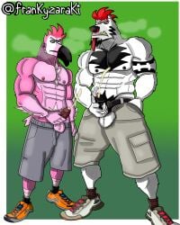 abs alternative_fashion anthro arm_tattoo avian balls barazoku beak bear beard belly_hair belt biceps big_muscles big_pecs bird black_beak black_beard black_belt black_body black_chest_hair black_clothing black_facial_hair black_fur black_penis black_pubes black_sideburns bodily_fluids body_hair border bottomwear bottomwear_down bros_being_bros chest_hair chest_tuft claws clothed clothing cum cum_from_penis cum_spurt cumshot delinquent double_cumshot double_masturbation duo ejaculation erection facial_hair fangs feathers flamingo fondling_penis footwear frankyzaraki frown frown_eyebrows fur genital_fluids genitals grabbing_own_penis green_background green_bottomwear green_clothing green_shorts grey_bottomwear grey_clothing grey_shorts grope hair hand_on_penis happy_trail hi_res holding_erection holding_own_penis holding_penis jock larger_anthro larger_male male male/male mammal manly masturbation mohawk multi_cumshot muscular muscular_anthro muscular_arms muscular_male muscular_thighs musk musk_cloud mutual_masturbation nipples no_homo one_eye_closed open_belt open_bottomwear open_clothing open_shorts orange_clothing orange_footwear orange_shoes orange_sneakers orgasm pants pants_down partially_clothed pecs penile penile_masturbation penis penis_grab penis_squeeze pink_body pink_feathers polar_bear presenting presenting_balls presenting_body presenting_pecs presenting_penis pubes punk rebel red_beard red_body red_eyes red_facial_hair red_fur red_hair red_mohawk red_penis rubbing_penis sagging sagging_pants self_grope shoes shorts showing_off_muscles sideburns simple_background simultaneous_orgasms size_difference smaller_anthro smaller_male sneakers standing stern stern_look stroking_penis tattoo teeth thick_arms thick_thighs topless topless_anthro topless_male tough_guy tuft unbuckled_pants unzipped unzipped_clothing unzipped_pants ursine white_body white_border white_chest_hair white_feathers white_fur zipper