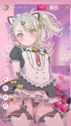 1girl 1girls angels_of_delusion animal_ears bangs black_panties blush cameltoe cat_ears dress fake_animal_ears female frills garter_straps green_hair hair_ornament hairclip long_hair looking_at_viewer maid maid_headdress neurotic_neko panties short_sleeves solo sunna_(afternoon_tea_break)_(zenless_zone_zero) sunna_(zenless_zone_zero) thighhighs underwear yellow_eyes zenless_zone_zero