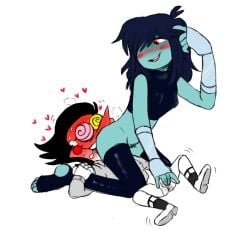 anthro artist_request ass axeyopissum deltarune deltarune_chapter_2 hair_between_eyes hairy_pussy human human_on_anthro kris_(deltarune) kris_female_(deltarune) licking_ass pussy semi_nude spamton_g_spamton undertale_(series)