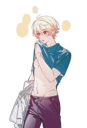 gay male male_only nipples project_sekai shirt_lift solo sweat tenma_tsukasa