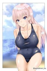 1girls 2d 2d_(artwork) 2d_artwork arm_behind_back arms_behind_back belly belly_button big_breasts bikini black_bikini black_one-piece_swimsuit black_swimsuit black_swimwear blue-eyed_female blue_eyes blue_sky breasts busty busty_female busty_girl cleavage closed_mouth_smile clouds collarbone curvaceous curvaceous_body curvaceous_female curvaceous_figure curvaceous_hips curvy curvy_body curvy_female curvy_figure curvy_hips day daylight daytime digital digital_art digital_drawing digital_drawing_(artwork) digital_media digital_media_(artwork) drawing eyebrows_visible_through_hair female female_focus female_only groin hand_behind_back hands_behind_back head_tilt high_resolution highres hourglass_figure katou_asuka large_boobs large_breasts lean_figure leaning leaning_forward legs_closed legs_together long_hair looking_at_viewer midriff narrow_waist navel one-piece_swimsuit outdoor outdoors outside pink-haired_female pink_hair pink_hair_female school_swimsuit shoulders sky slender_body slender_waist slim_waist smile smiley_face smiling smiling_at_viewer solo standing sukumizu swimsuit swimwear thick_thighs thighs thighs_together tilted_head upper_body wata9mm_no watashi_ga_motenai_no_wa_dou_kangaetemo_omaera_ga_warui! wide_hips
