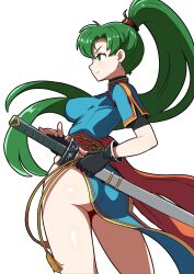 ass back_view cianter dress fire_emblem girl lyn_(fire_emblem) standing sword thighs upskirt