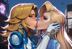 2girls ai_generated blonde_female blonde_hair dagger_(marvel) dagger_(marvel_rivals) invisible_woman invisible_woman_(marvel_rivals) kissing lesbian_kiss marvel marvel_comics marvel_rivals powerhouserift saliva sue_richards sue_storm
