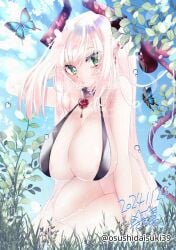 1girls absurdly_long_hair almost_naked almost_nude areola_slip areolae_slip arm_support big_breasts blue_sky breasts busty busty_female busty_girl choker clouds day daylight daytime female green-eyed_female green_eyes head_tilt horn horns huge_boobs huge_breasts large_boobs large_breasts legs_closed legs_together mostly_nude naked naked_female naked_woman nearly_nude nude nude_female nudity oc original original_art original_artwork original_character osushidaisuki39 outdoor outdoor_nudity outdoors outside plump_breasts practically_nude red_horn red_horns red_tail skindentation sky tail thighs_together tilted_head very_long_hair very_long_hair_female white-haired_female white_hair