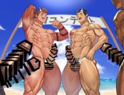 4boys abs armpits arms_up ass ass_visible_through_thighs balls bara beach beefy being_watched biceps big_areola big_black_cock big_chin big_penis black_hair breasts brown_hair bubble_ass bubble_butt censor_bar censored censored_balls censored_penis completely_nude contest erection exhibitionism flexing freaky frown gay grin happy_trail hi_res huge_cock hunk hypnosis long_penis low-angle_view magenta_eyes male male_only manly mature_male mind_control monster_cock morning mosaic_censoring muscles muscular muscular_arms muscular_ass muscular_legs muscular_male muscular_thighs navel nude original original_character pecs penis penis_awe penis_size_difference pink_body pose posing precum precum_drip pubic_hair quadriceps retracted_foreskin seaside shaking_penis shocked short_hair six_pack sky smirk spiky_hair standing sweat sweatdrop sweating sweaty tattoo tattooed_arm thick thick_legs thick_penis thick_thighs toirotto tough_guy veiny_arms yaoi