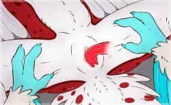 3_fingers animal_genitalia animated avali cloaca cunnilingus duo feathers female fingers genitals hi_res licking male male/female oral sex shadarrius spread_legs spreading tongue vaginal_penetration