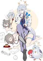 1boy 1girls absurdres animal_ears black_shoes bowl collar dal-gi dominant_male femsub food gloves grey_hair halo head_wings hetero highres holding holding_leash honkai:_star_rail honkai_(series) leash long_sleeves maledom medium_hair pet_bowl pet_play pudding shoes short_hair simple_background sitting sitting_on_person stelle_(honkai:_star_rail) submissive_female sunday_(honkai:_star_rail) sunday_(sacerdos'_relived_ordeal)_(honkai:_star_rail) trailblazer_(honkai:_star_rail) white_gloves wings yellow_eyes