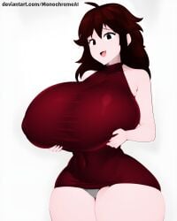 ai_generated ajaycolor black_and_white breasts_bigger_than_head clothed color color_edit colored colored_hair colored_inner_hair colored_sketch colored_skin edit female friday_night_funkin girlfriend_(friday_night_funkin) holding_breast huge_breasts monochrome monochrome_ai open_mouth