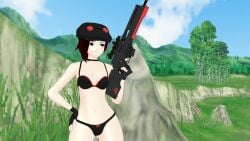 1girls 3d casual casual_underwear clothing eyewear female female_only firearm handwear headwear human legwear lingerie outdoors pale-skinned_female pale_skin rifle ruby_rose rwby sniper solo theblackbirdcalls underwear weapon