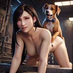 ai_generated animal_sex big_breasts big_butt cum_drip cum_in_pussy cum_inside doggy_style domestic_dog female_on_feral final_fantasy final_fantasy_vii interspecies looking_pleasured muscular_female nude perfect_body sex sinkrozz taken_from_behind tifa_lockhart zoophilia