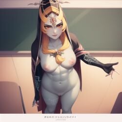 1girls ai_generated big_breasts black_bra breasts clothing female female_only happy long_hair midna nintendo public ruptuorie solo the_legend_of_zelda the_legend_of_zelda:_twilight_princess twili_midna twilight_princess