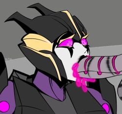 airachnid b*tz blowjob female purple_eyes robot_girl surprised_expression transformers transformers_prime