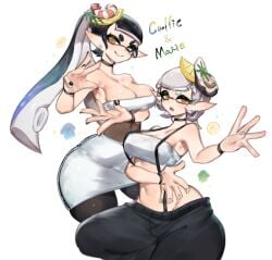 2024 2d 2d_(artwork) 2girls ass bangs bare_belly bare_shoulders bare_stomach belly belly_button big_ass big_breasts big_butt black_choker black_hair black_nail_polish black_nails blue_hair bracelet bracelets breasts butt callie_(splatoon) callie_(summer_nights) choker cleavage clothed clothed_female clothing colored curvaceous curvy curvy_body curvy_female curvy_figure ear_piercing fantasy female full_color hair_ornament hips inkling large_ass large_breasts large_butt light-skinned_female light_skin long_hair looking_at_viewer marie_(splatoon) marie_(summer_nights) mole mole_under_eye multicolored_hair nail nail_polish nails nintendo orange_eyes pants pointy_ears pose posing short_hair skirt smile smiling smiling_at_viewer splatfest splatoon splatoon_(series) splatoon_2 splatoon_3 squid_girl squid_humanoid squid_sisters stockings stomach summer_nights_splatfest tentacle tentacle_hair thick_thighs thighhighs thighs toge77789 togetoge tubetop video_game video_game_character video_game_franchise video_games voluptuous voluptuous_female white_hair white_nail_polish white_nails