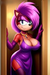 ai_generated ass breasts dress furry magenta_body oiled pink_hair seductive shiny_skin sonia_the_hedgehog sonic_(series) sonic_the_hedgehog_(series) sonic_underground two_tone_body