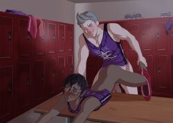 anal bara booty_electric cocky_smile fire_emblem fire_emblem_fates gay gay_anal gay_domination glasses locker_room male male/male male_only male_penetrating male_penetrating_male oc silas_(fire_emblem) yaoi