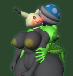 3d big_breasts black_body blush curvy_body from_behind green_body hands_on_partner heart holding_from_behind holding_penis looking_at_another mario_(series) mimikyu piranha_plant pokemon prisma3d tagme thick thick_ass thick_thighs