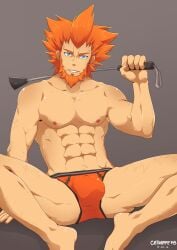 balls beard bulge catnappe143 facial_hair flaccid lysandre_(pokemon) male male_only nintendo penis pokemon solo solo_male underwear underwear_only