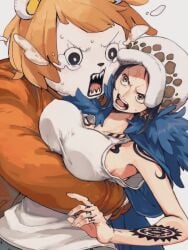 2girls anger_vein angry annoyed anthro arm_tattoo bear bepo big_breasts black_hair blonde_hair bouncing_breasts canon_genderswap chest_tattoo cleavage crying_with_eyes_open embrace female female_only fully_clothed furry genderswap_(mtf) hat hug jacket_on_shoulders mo_pkop no_bra one_piece rule_63 shiku_shiku_no_mi shoulder_tattoo tank_top tattoo tattoos tears trafalgar_law trafalgar_law_(female) ursid ursine yellow_eyes