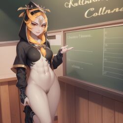 1girls ai_generated big_breasts black_bra breasts clothing female female_only happy long_hair midna nintendo public ruptuorie solo the_legend_of_zelda the_legend_of_zelda:_twilight_princess twili_midna twilight_princess