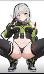 anby_demara battle_suit black_panties headphones orange_eyes white_hair zenless_zone_zero