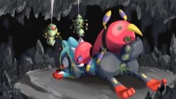 absurd_res ambiguous_gender anal anal_sex anthro anus ariados arthropod blue_body blue_fur bodily_fluids bound cum egg egg_implantation egg_in_ass fan_character female feral fur fusion genital_fluids genitals grey_body grey_fur group hi_res looking_at_another male male/female male/male nintendo on_top_of_another oviposition ovipositor_in_mouth peeing peeing_during_sex peeing_inside peeing_on_another peeing_on_head penetration penile penis pokémon_(species) pokemon pokemon_(species) pokemon_fusion riolu rioni semi-anthro sex spinarak trio urine watersports zorio