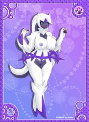 2014 anthro anthrofied arceus arceus-ghost areola big_breasts blue_eyes breasts female hi_res holding looking_at_viewer master_ball nintendo nipples nude poke_ball pokemon pokemorph purple_nipples pussy rule_63 shinn solo standing