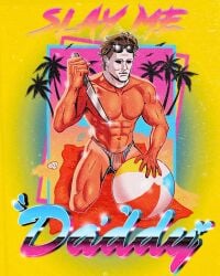 beach beach_ball bulge english_text halloween_(series) knife male male_only masked michael_myers muscles muscular muscular_male outdoors outside pinup speedo stephen_mcdermott tanlines text