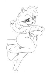 amy_rose breasts cleavage covered_nipples covering_breasts hourglass_figure line_art looking_at_viewer no_color omegasunburst pinup sonic_(series) tagme thighs voluptuous voluptuous_female white_background