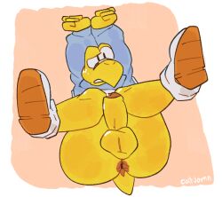 anthro anus ass balls bandage catjam_(artist) clothing footwear genitals hands_behind_head jacket koopa koopa_troopa koops male mario_(series) nintendo paper_mario paper_mario:_the_thousand-year_door penis raised_arm scalie shoes solo tail topwear