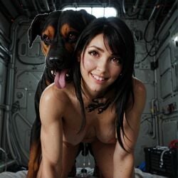 ai_generated animal_sex big_breasts big_butt cum_drip cum_in_pussy cum_inside doggy_style domestic_dog female_on_feral final_fantasy final_fantasy_vii happy interspecies looking_pleasured muscular_female nude perfect_body realistic sex sinkrozz smiling taken_from_behind tifa_lockhart zoophilia