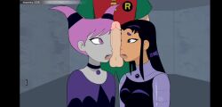 18titans 2girls animated blackfire dc dc_comics dick_grayson female jinx_(dc) licking_balls male mity partial_male robin_(dc) robin_(dick_grayson) tagme teen_titans video