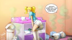 blonde_hair diaper messy_diaper scat shit sketchmandl soiling soiling_diaper