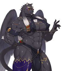 aaassstaro abs anthro black_body black_fur clothed clothing dancer_outfit eyebrows felid fur hi_res lifewonders male mammal moobs muscular muscular_anthro muscular_male nipples pantherine pecs skimpy solo tezcatlipoca_(tas) thick_eyebrows tokyo_afterschool_summoners wings